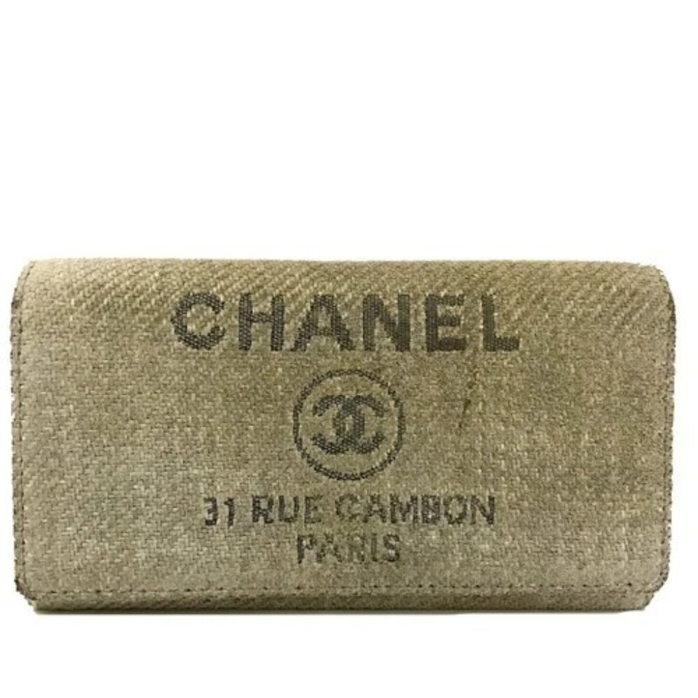 EGA CHANEL CC Deauville Line Canvas Long Bifold Wallet Blue/9BL0453 - Picture 1 of 1